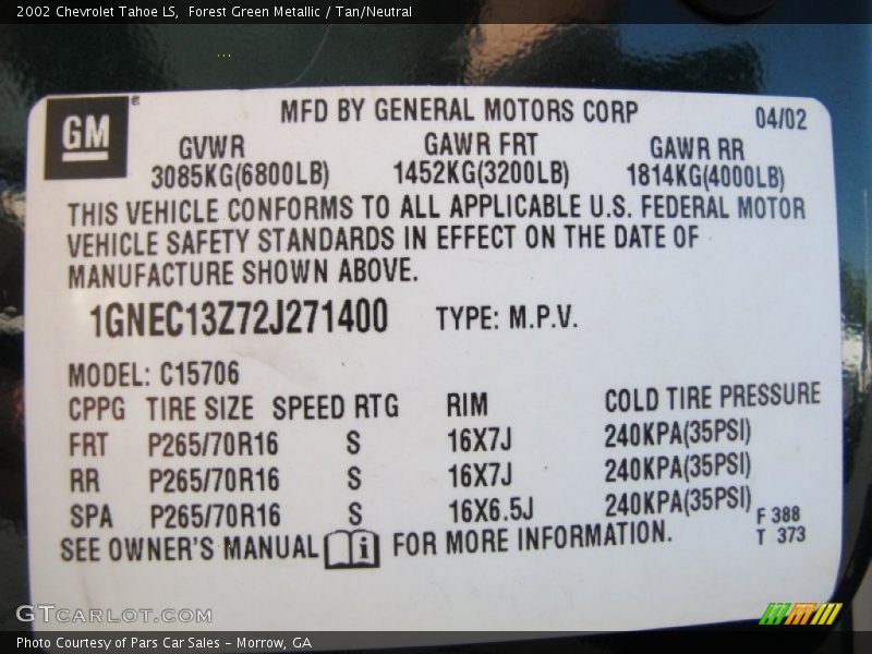 Forest Green Metallic / Tan/Neutral 2002 Chevrolet Tahoe LS