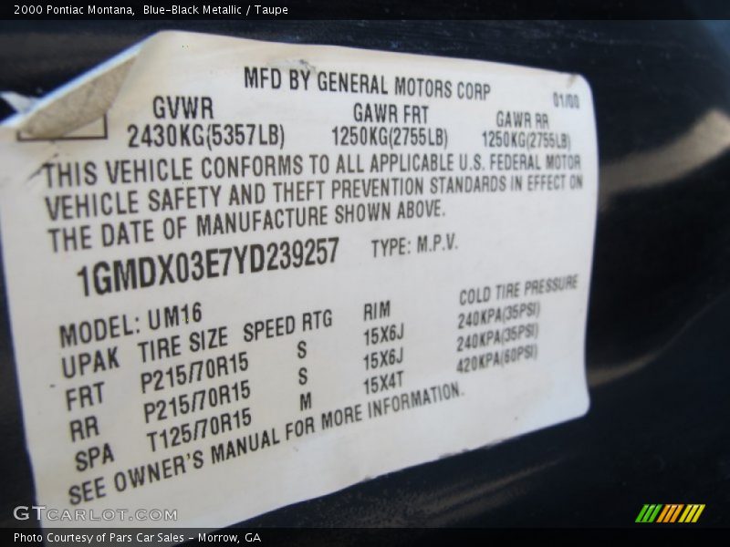 Blue-Black Metallic / Taupe 2000 Pontiac Montana