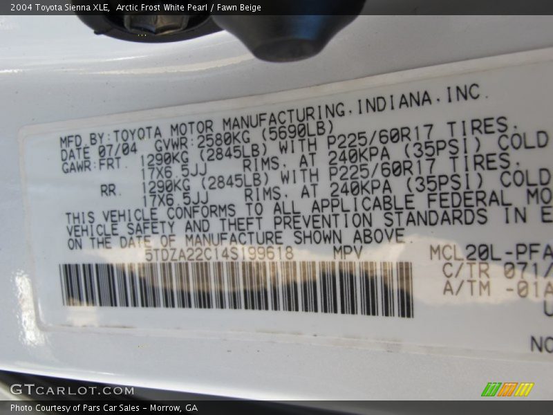 Arctic Frost White Pearl / Fawn Beige 2004 Toyota Sienna XLE