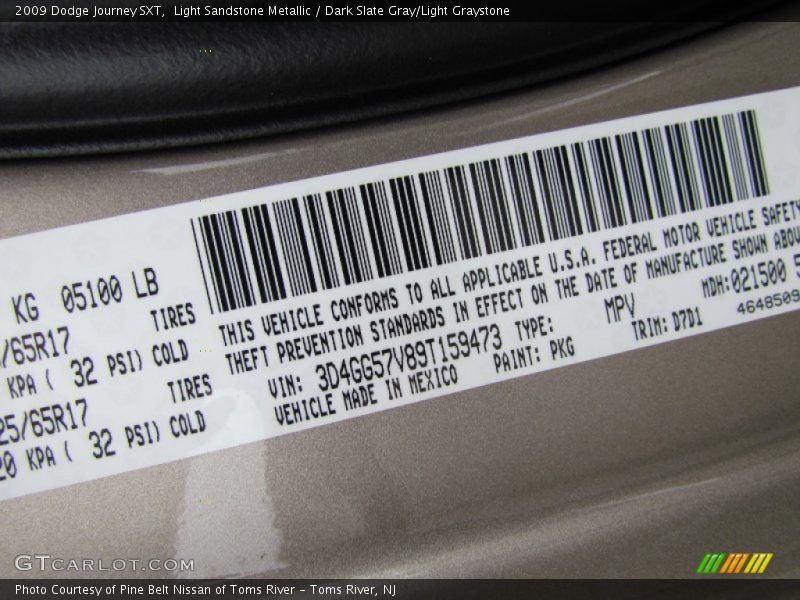 Light Sandstone Metallic / Dark Slate Gray/Light Graystone 2009 Dodge Journey SXT