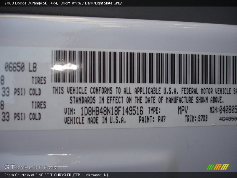 Bright White / Dark/Light Slate Gray 2008 Dodge Durango SLT 4x4