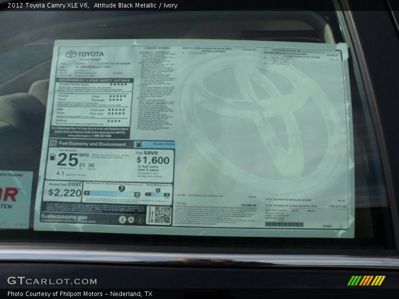  2012 Camry XLE V6 Window Sticker
