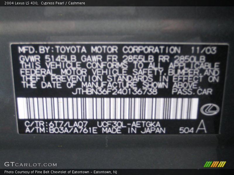 Cypress Pearl / Cashmere 2004 Lexus LS 430
