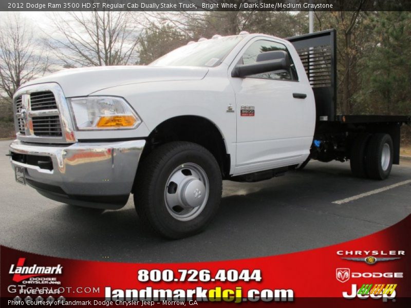 Bright White / Dark Slate/Medium Graystone 2012 Dodge Ram 3500 HD ST Regular Cab Dually Stake Truck