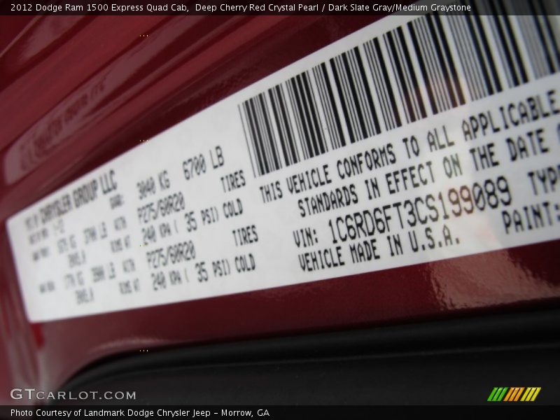 Deep Cherry Red Crystal Pearl / Dark Slate Gray/Medium Graystone 2012 Dodge Ram 1500 Express Quad Cab