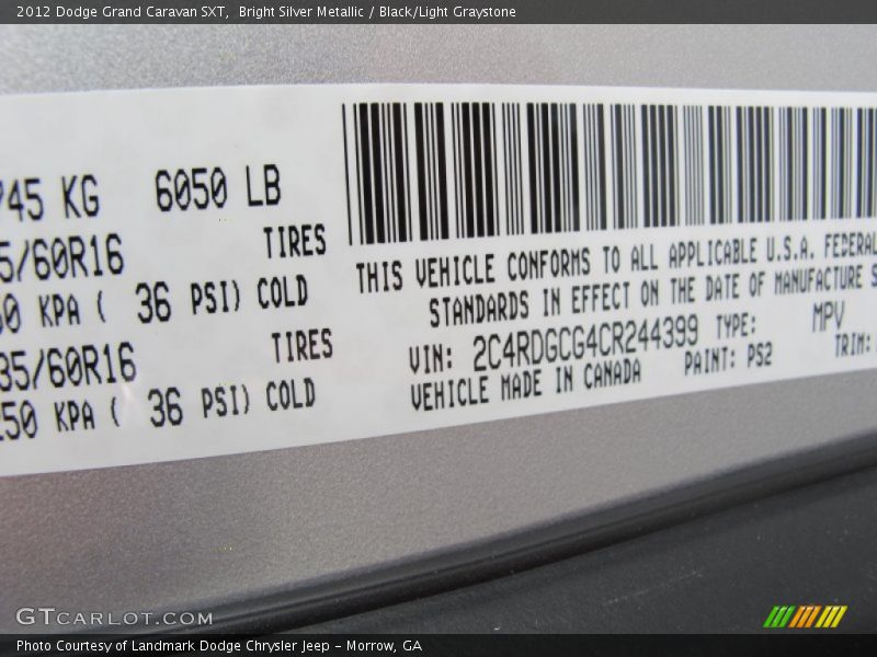 Bright Silver Metallic / Black/Light Graystone 2012 Dodge Grand Caravan SXT