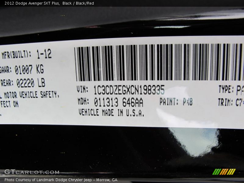 Black / Black/Red 2012 Dodge Avenger SXT Plus