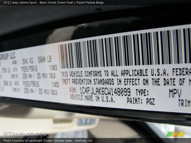 Black Forest Green Pearl / Pastel Pebble Beige 2012 Jeep Liberty Sport