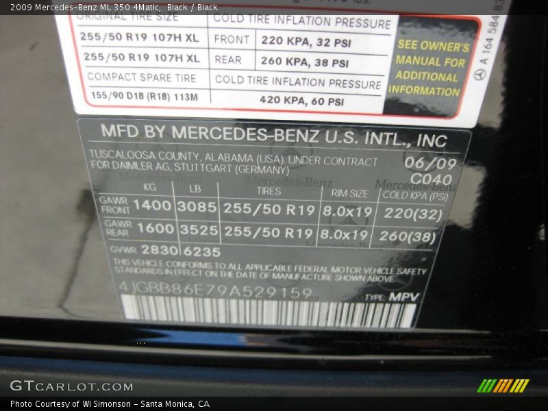 Black / Black 2009 Mercedes-Benz ML 350 4Matic