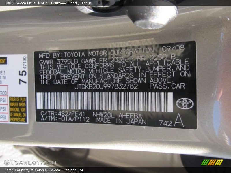 2009 Prius Hybrid Driftwood Pearl Color Code 4S2