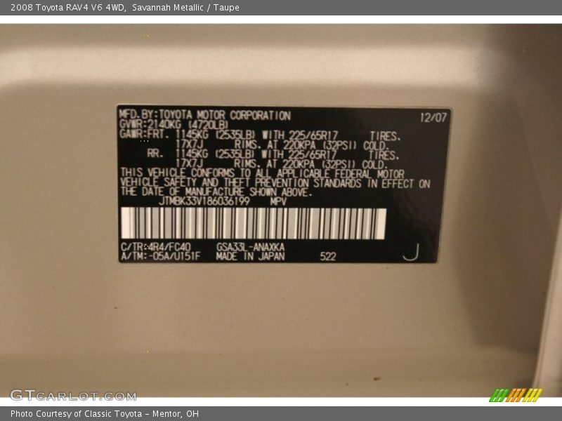 Savannah Metallic / Taupe 2008 Toyota RAV4 V6 4WD