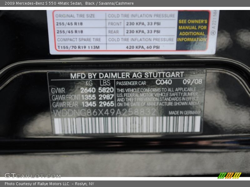 Black / Savanna/Cashmere 2009 Mercedes-Benz S 550 4Matic Sedan
