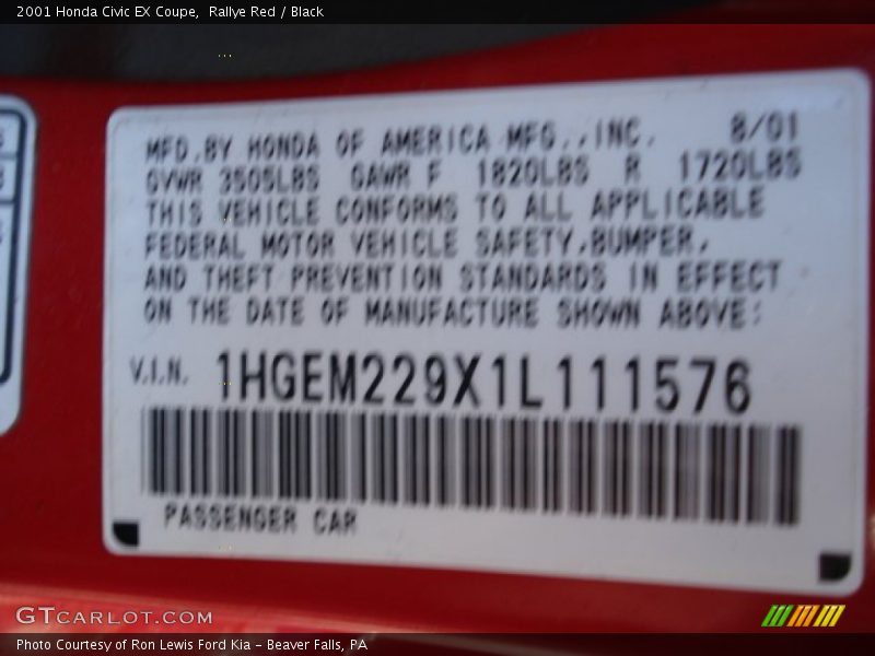 Rallye Red / Black 2001 Honda Civic EX Coupe