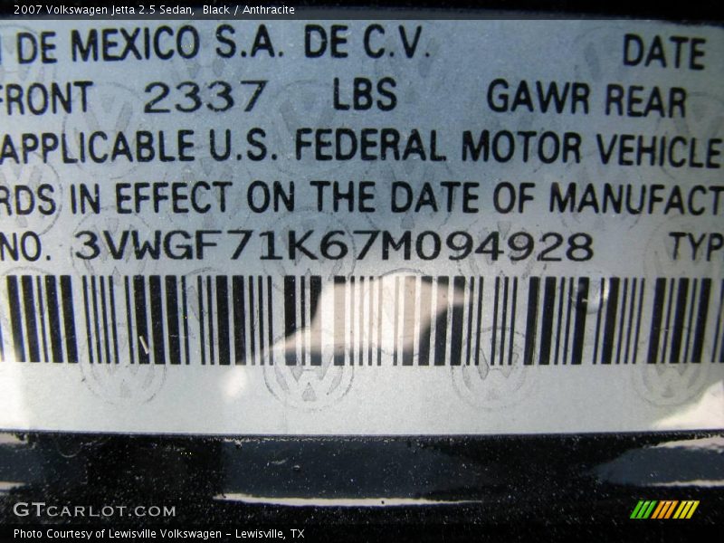 Black / Anthracite 2007 Volkswagen Jetta 2.5 Sedan
