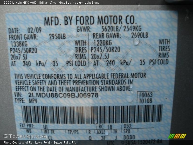 Brilliant Silver Metallic / Medium Light Stone 2009 Lincoln MKX AWD