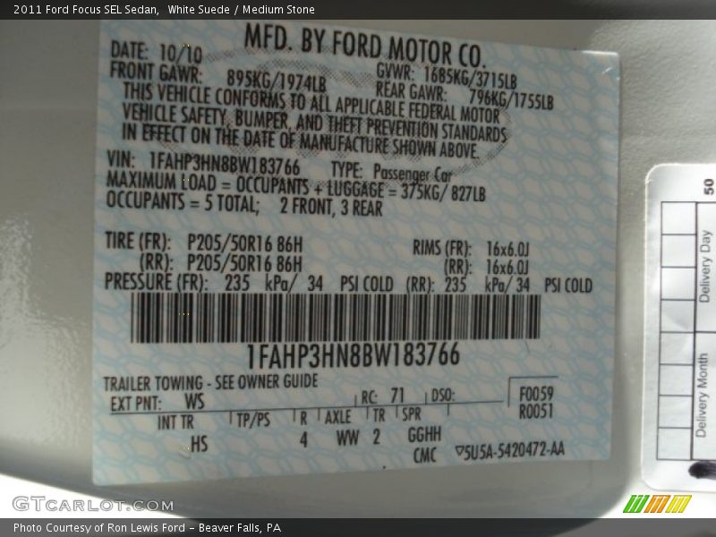 White Suede / Medium Stone 2011 Ford Focus SEL Sedan