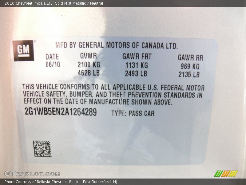 Gold Mist Metallic / Neutral 2010 Chevrolet Impala LT