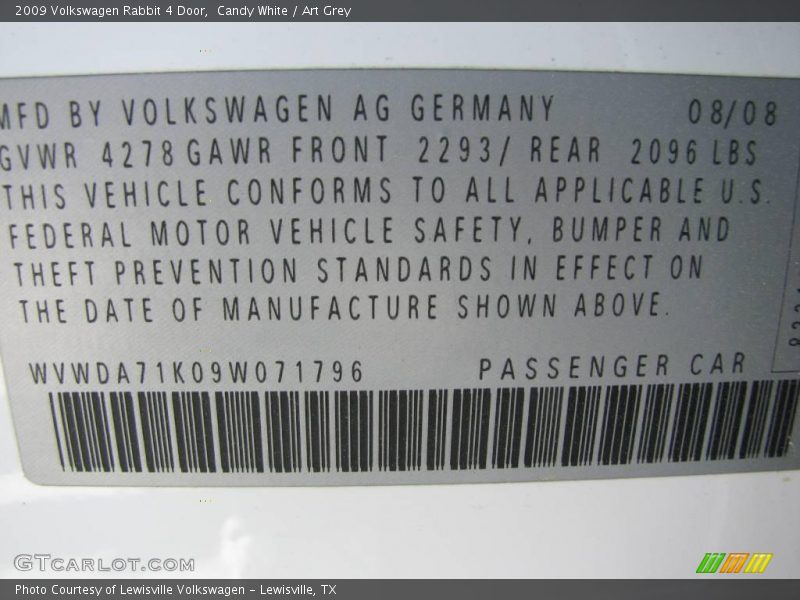 Candy White / Art Grey 2009 Volkswagen Rabbit 4 Door