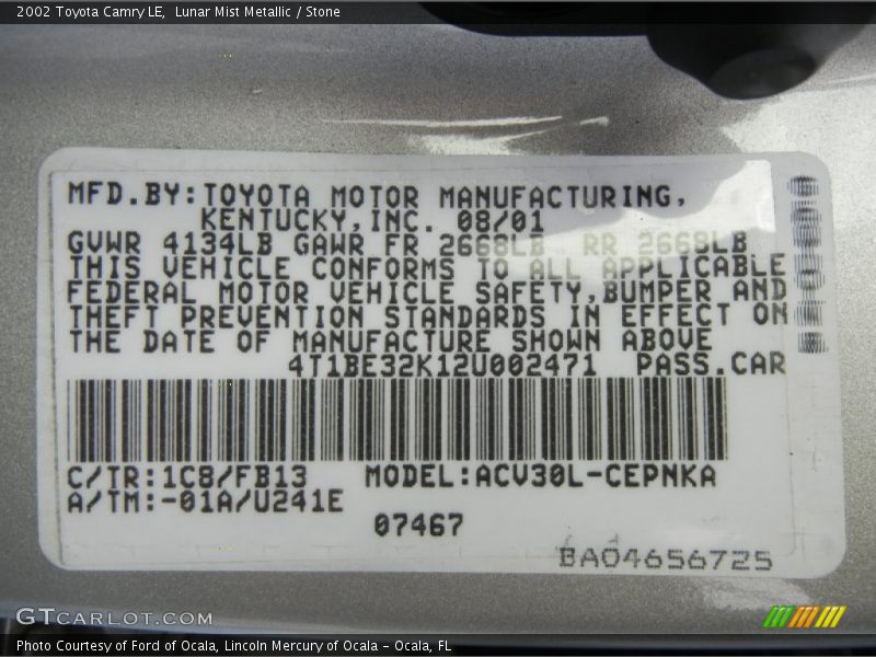 Lunar Mist Metallic / Stone 2002 Toyota Camry LE