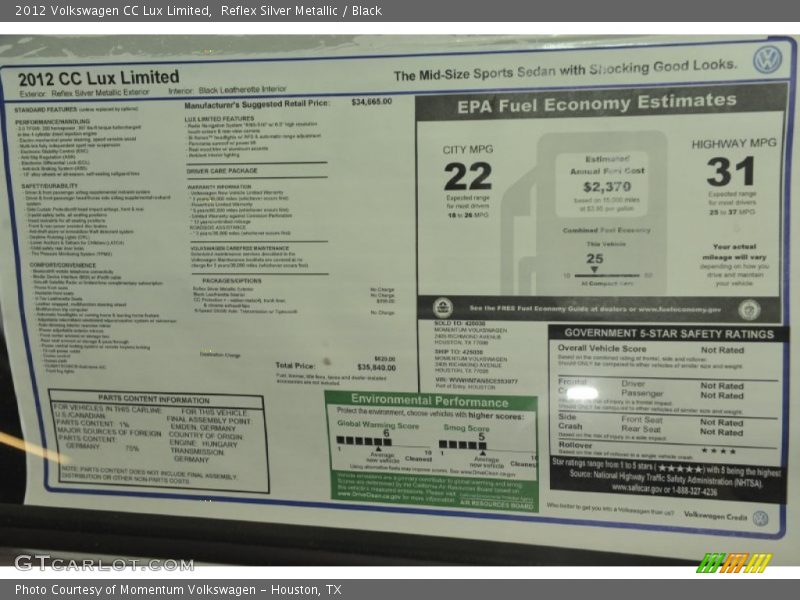  2012 CC Lux Limited Window Sticker