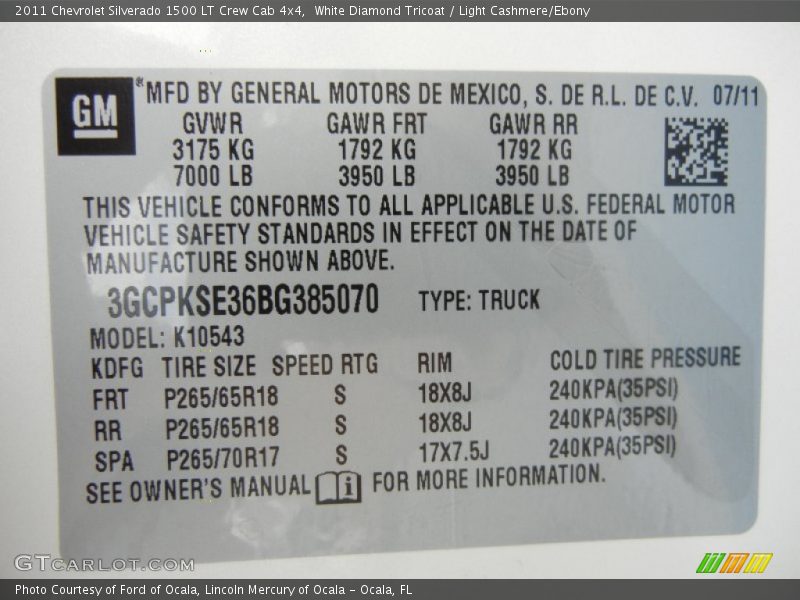 White Diamond Tricoat / Light Cashmere/Ebony 2011 Chevrolet Silverado 1500 LT Crew Cab 4x4