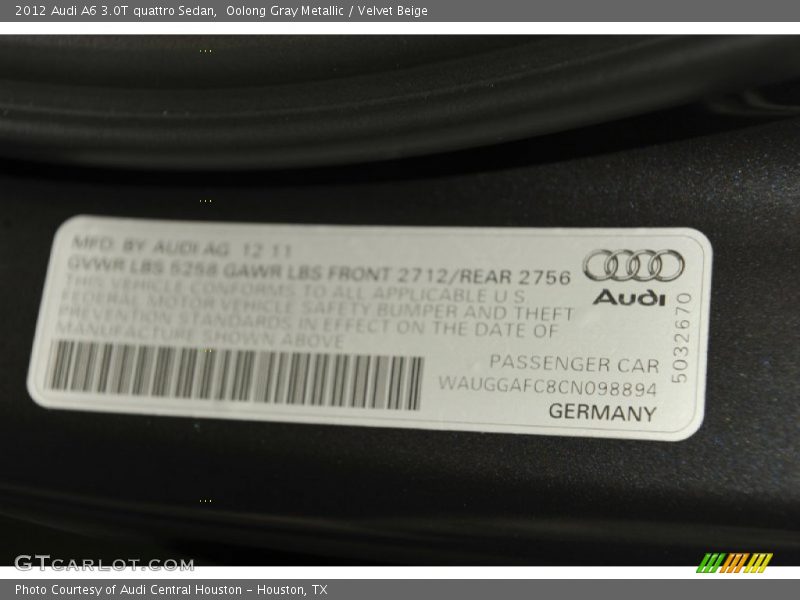 Oolong Gray Metallic / Velvet Beige 2012 Audi A6 3.0T quattro Sedan