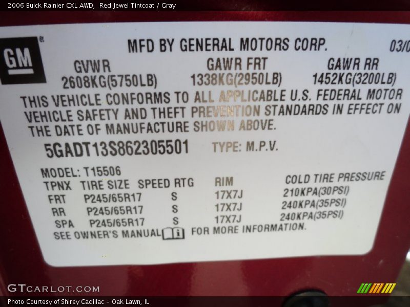 Red Jewel Tintcoat / Gray 2006 Buick Rainier CXL AWD
