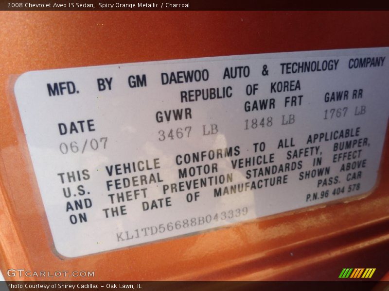 Spicy Orange Metallic / Charcoal 2008 Chevrolet Aveo LS Sedan