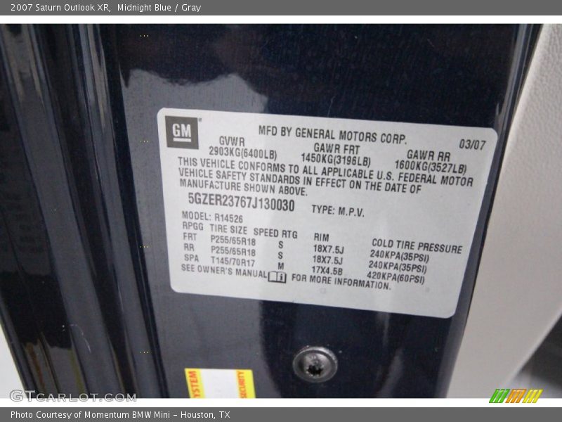 Midnight Blue / Gray 2007 Saturn Outlook XR