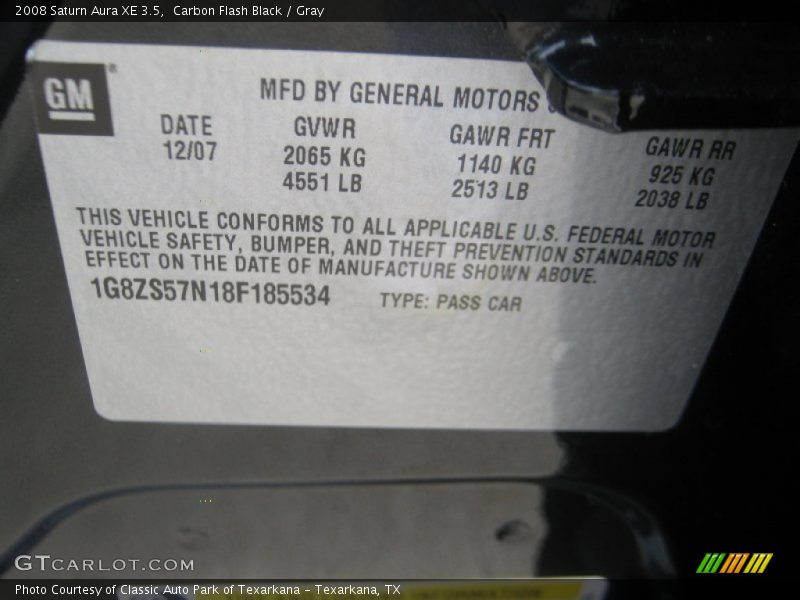 Carbon Flash Black / Gray 2008 Saturn Aura XE 3.5