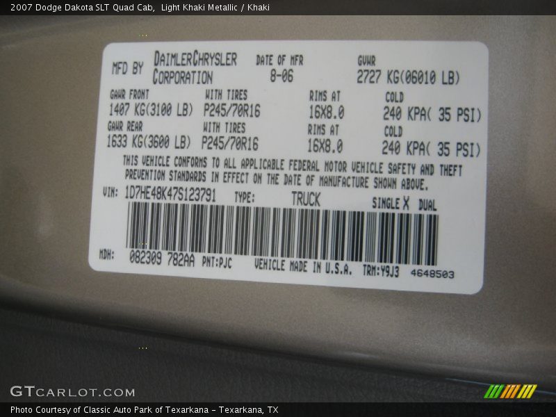Light Khaki Metallic / Khaki 2007 Dodge Dakota SLT Quad Cab