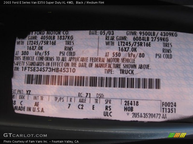 Black / Medium Flint 2003 Ford E Series Van E350 Super Duty XL 4WD