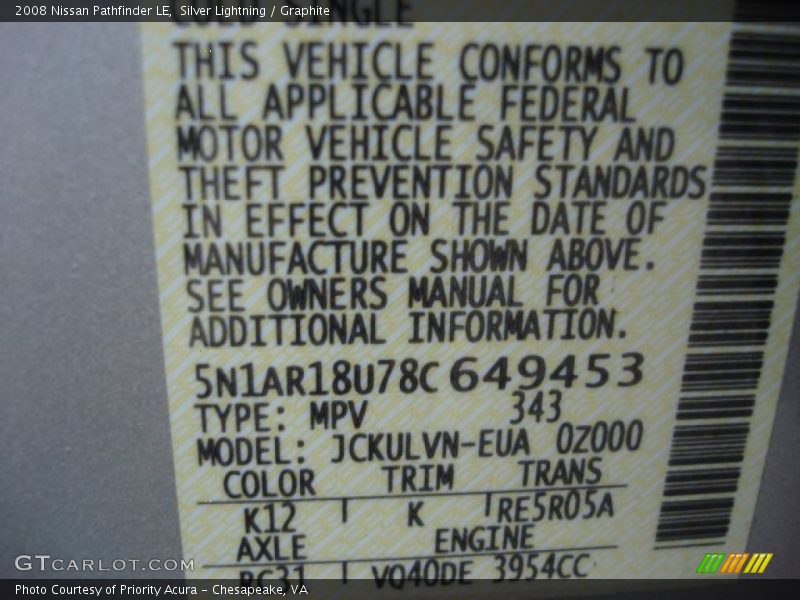Silver Lightning / Graphite 2008 Nissan Pathfinder LE