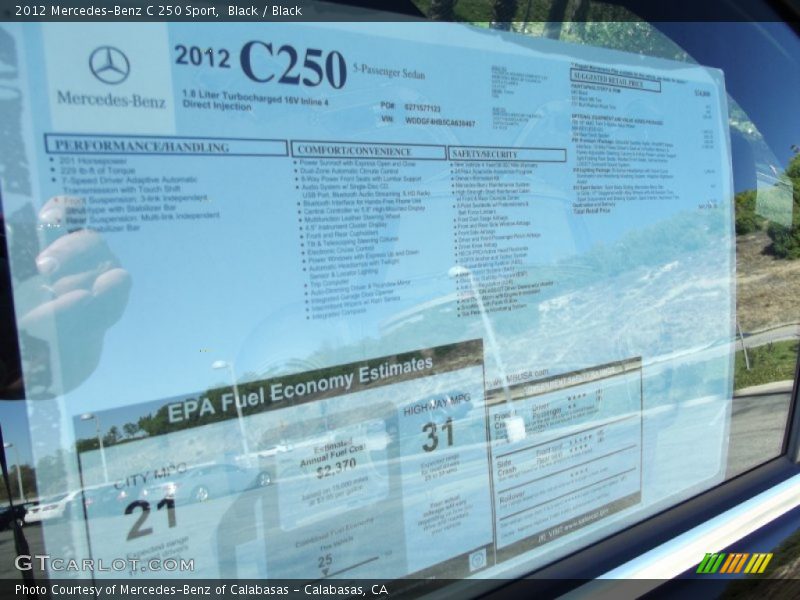  2012 C 250 Sport Window Sticker