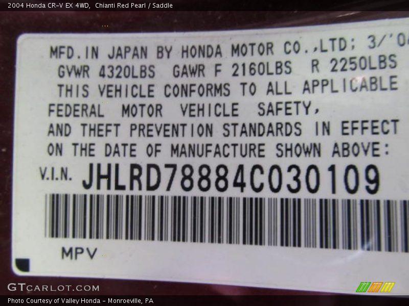 Chianti Red Pearl / Saddle 2004 Honda CR-V EX 4WD