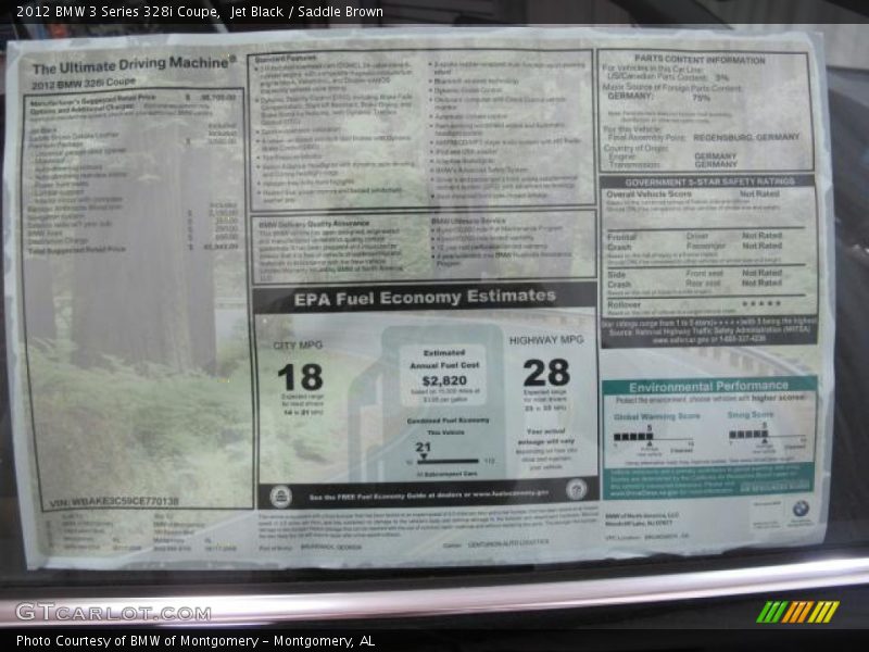 Jet Black / Saddle Brown 2012 BMW 3 Series 328i Coupe