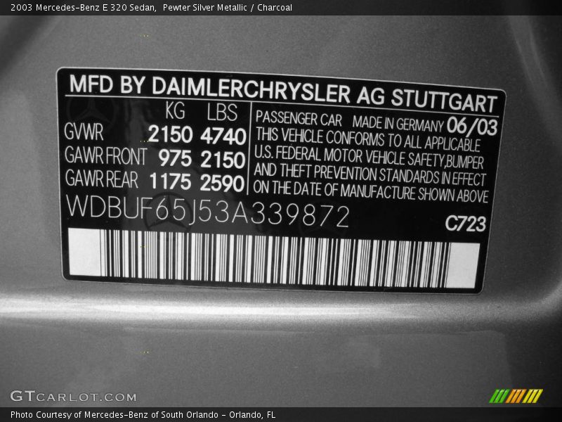Pewter Silver Metallic / Charcoal 2003 Mercedes-Benz E 320 Sedan