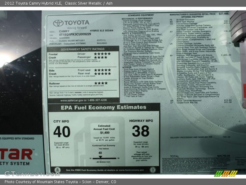Classic Silver Metallic / Ash 2012 Toyota Camry Hybrid XLE