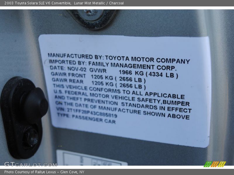 Lunar Mist Metallic / Charcoal 2003 Toyota Solara SLE V6 Convertible