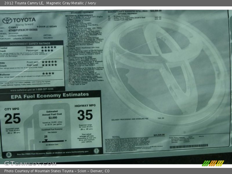 Magnetic Gray Metallic / Ivory 2012 Toyota Camry LE