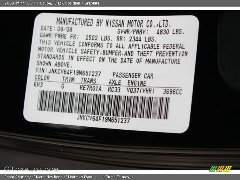 Black Obsidian / Graphite 2009 Infiniti G 37 x Coupe