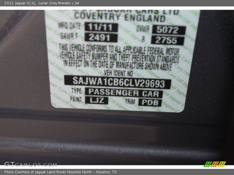 2012 XJ XJ Lunar Grey Metallic Color Code LJZ