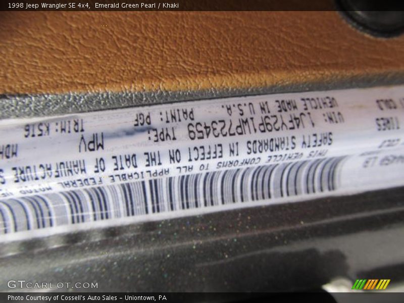 Emerald Green Pearl / Khaki 1998 Jeep Wrangler SE 4x4