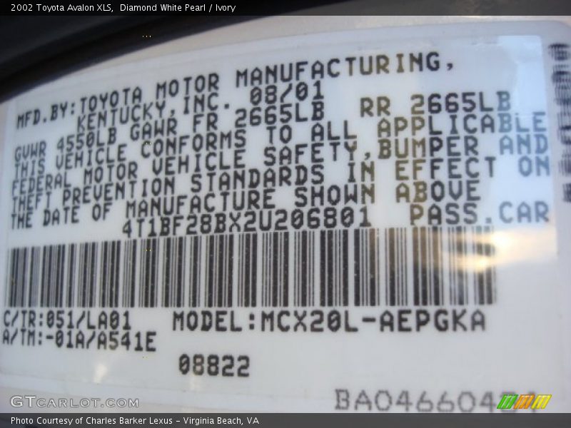 Diamond White Pearl / Ivory 2002 Toyota Avalon XLS