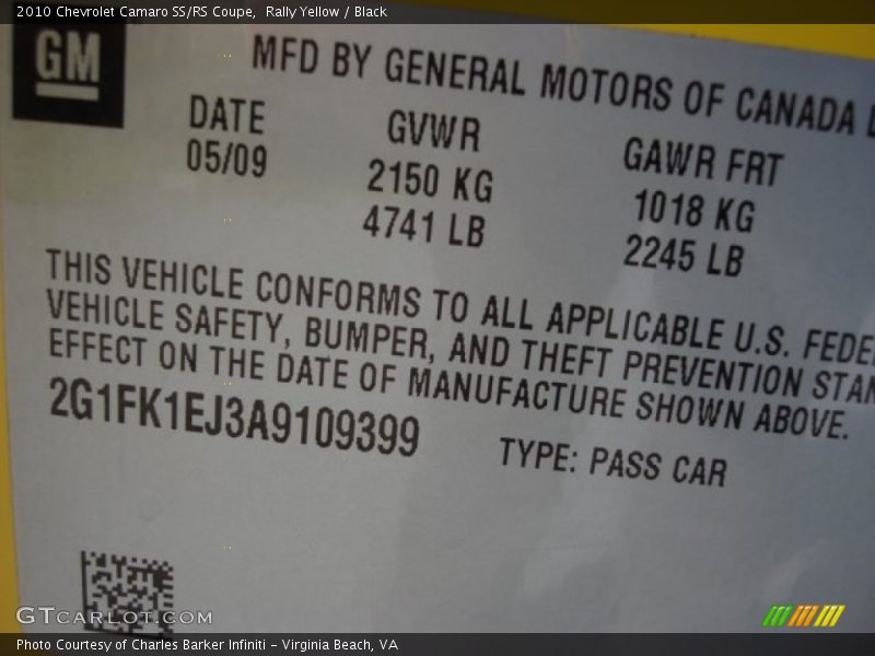 Rally Yellow / Black 2010 Chevrolet Camaro SS/RS Coupe