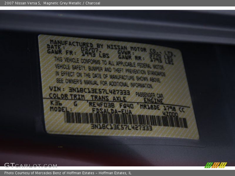 Magnetic Grey Metallic / Charcoal 2007 Nissan Versa S