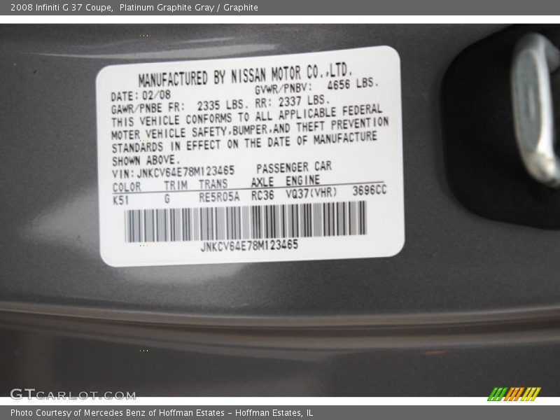 Platinum Graphite Gray / Graphite 2008 Infiniti G 37 Coupe