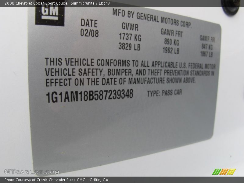 Summit White / Ebony 2008 Chevrolet Cobalt Sport Coupe