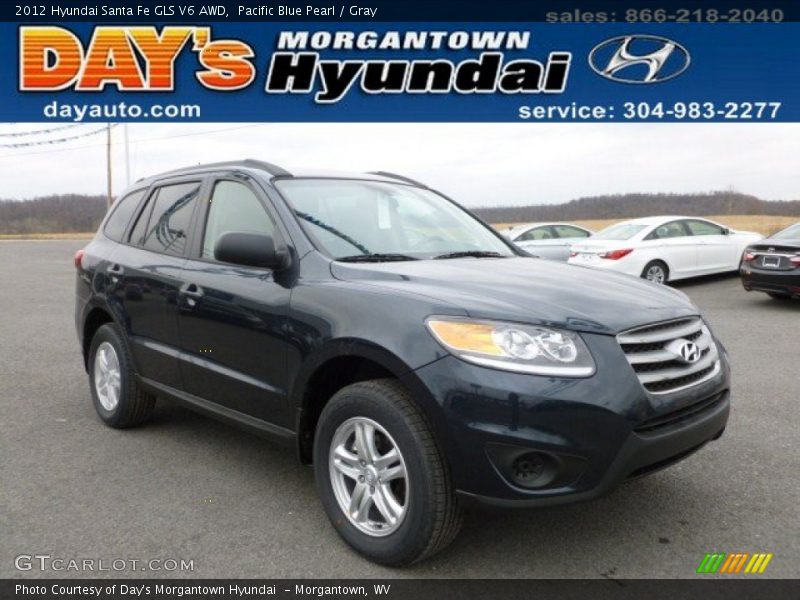Pacific Blue Pearl / Gray 2012 Hyundai Santa Fe GLS V6 AWD