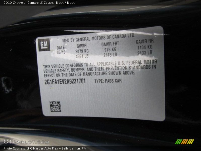 Black / Black 2010 Chevrolet Camaro LS Coupe